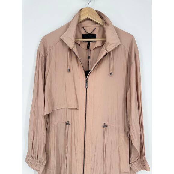 BCBGMAXAZRIA Quinn Long Trench Coat Full Zip Drawstring Jacket Cinch Waist Pink - Picture 7 of 13